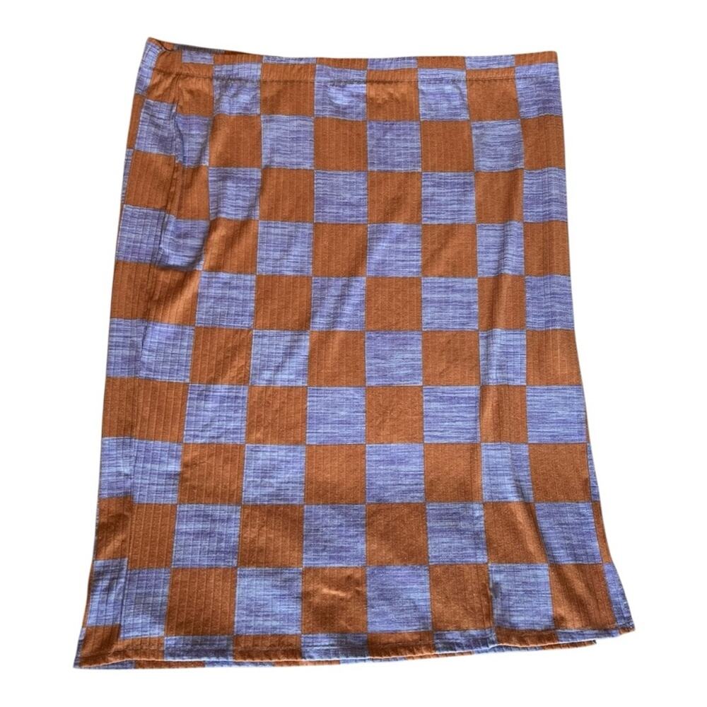 Ascot and Hart Purple and brown checkered Midi Pencil Skirt with Slit 3X - Picture 3 of 6